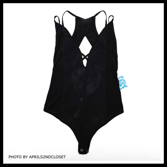 FREE PEOPLE BODYSUIT BLACK LACE BOHO BODYSUIT A2C - Picture 5 of 8